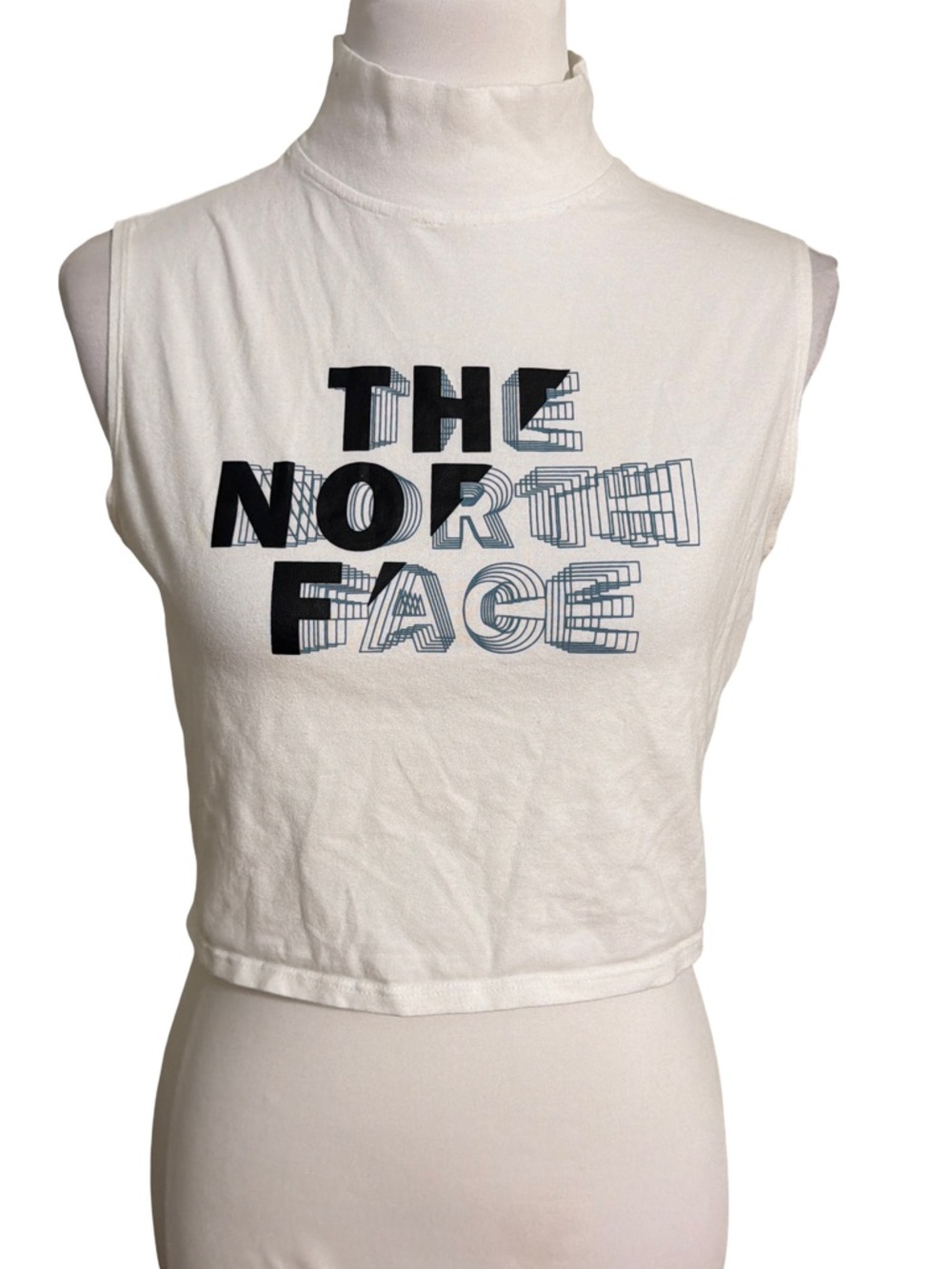 The North Face White Mock Neck Sleeveless Crop Top Logo